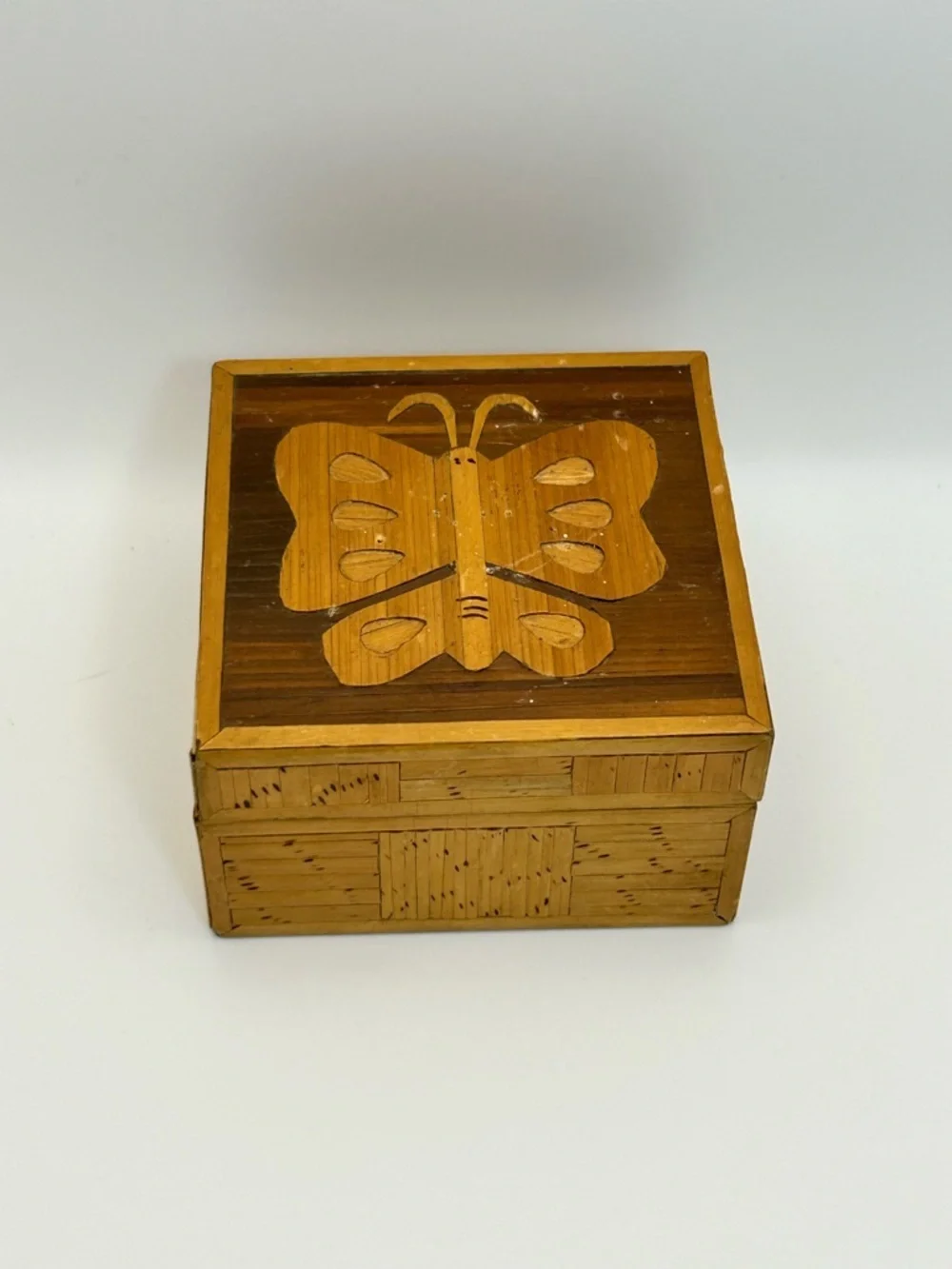 Vintage Bamboo Butterfly Inlay Trinket Box Set of 2 Keepsakes Philippines